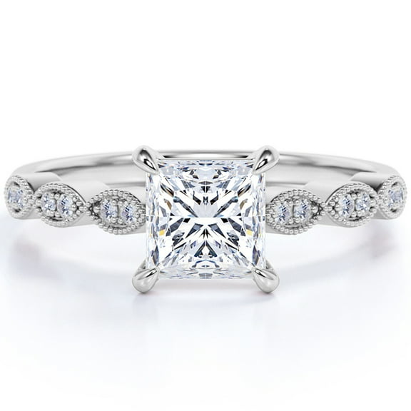 JeenMata 1.75 Carat princess cut Moissanite solitaire Engagement Ring in 18k White Gold Over Silver