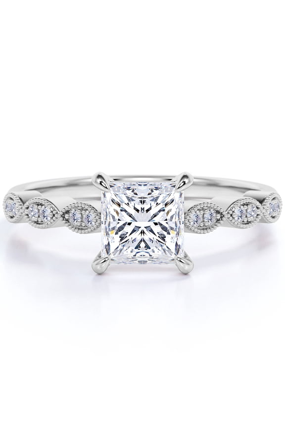 1.75 Carat princess cut Moissanite solitaire Engagement Ring in 18k White Gold Over Silver