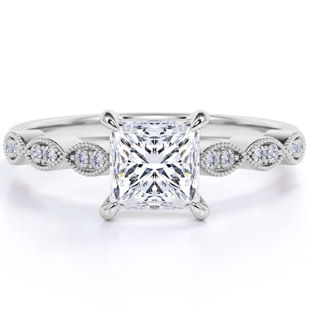 JeenMata 1.75 Carat princess cut Moissanite solitaire Engagement Ring in 18k White Gold Over Silver