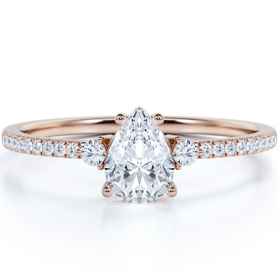 JeenMata 1.75 Multiple Prongs Pave Pear Cut Engagement Ring in 18K Rose Gold Plating over Silver