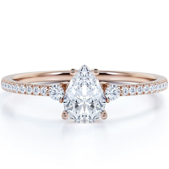 JeenMata 1.75 Multiple Prongs Pave Pear Cut Engagement Ring in 18K Rose Gold Plating over Silver