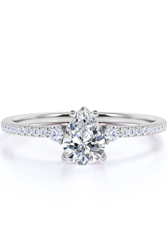 1.75 Multiple Prongs Pave Pear Cut Engagement Ring in 18K White Gold Plating over Silver