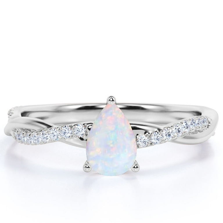 JeenMata Pear Shaped Welo Opal and Moissanite Twist
