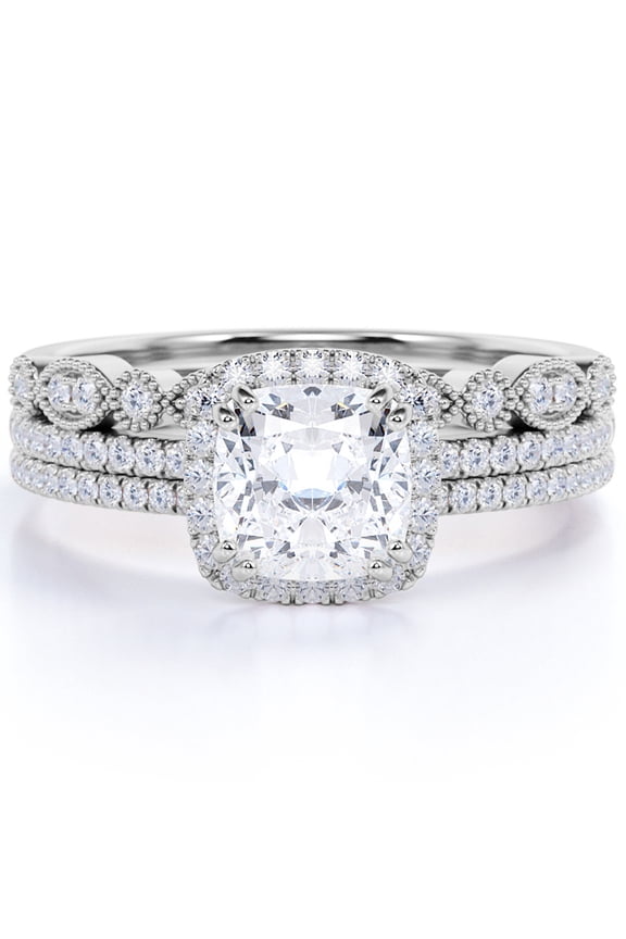 1.75 carat Princess Cut Moissanite Trio Bridal Ring Set in 18k White Gold Over Silver Beautiful Ring