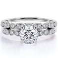 thumbnail image 1 of JeenMata 1.75 carat Round Cut Moissanite Wedding Set with Art Deco Band in 18k White Gold Over Silver, 1 of 7