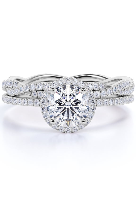 1.75 carat Round cut Moissanite Bridal Ring Set in 18k White Gold Over Silver