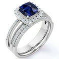 thumbnail image 1 of JeenMata 1.75 ct - Cushion Cut Cornflower Lab Created Blue Sapphire - Vintage - Halo - Lab Created Blue Sapphire Wedding Set - 18K White Gold over Silver, 1 of 6