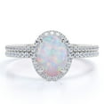 thumbnail image 1 of JeenMata 1.75 ct Halo Oval Cut Opal and Moissanite Antique Wedding Ring Set in 18K White Gold over Silver, 1 of 7