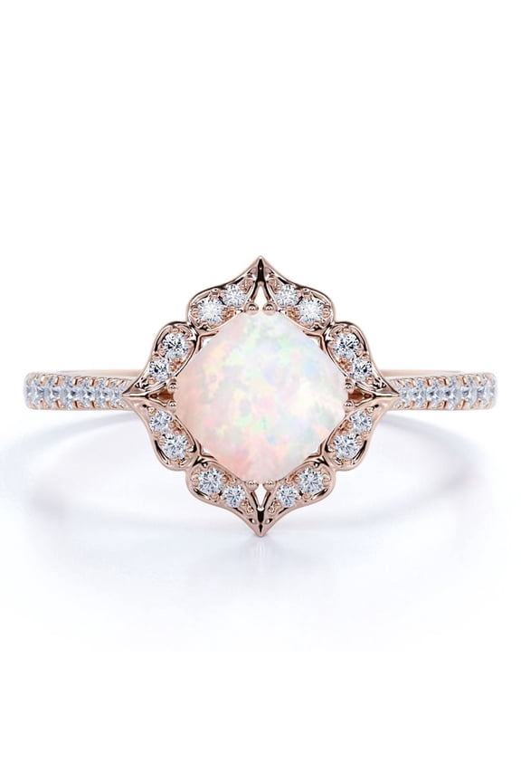 1.75 ct Princess Blue Opal and Moissanite Twist Shank Promise Ring in 18K Rose Gold over Silver