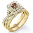 thumbnail image 1 of JeenMata 1.25 CT - Princess Cut - Champagne created morganite - Double Halo - Twisted Band - Vintage Inspired - Wedding Ring Set in 18K Yellow Gold over Silver, 1 of 8