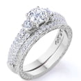 thumbnail image 1 of JeenMata 1.75 Carat Round Cut 3 Stone Lab Grown Diamond Bridal Ring Set for Women, Past Present Future Vintage Wedding Ring Set in 10K White Gold, 1 of 7