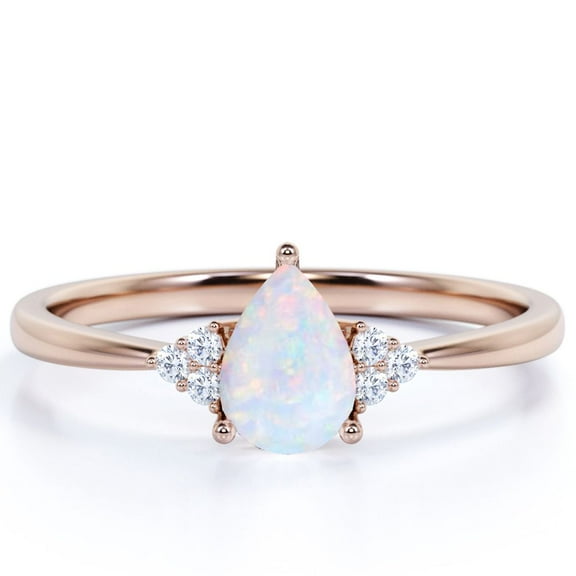 JeenMata 1.75 ct Teardrop Real Opal and Moissanite Tapered Engagement Ring in 18K Rose Gold over Silver
