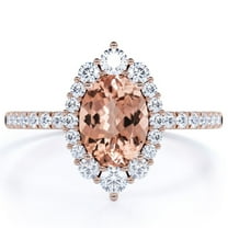 JeenMata 1.75 ct Vintage Oval created morganite and Moissanite Halo Promise Ring in 18K Rose Gold over Silver