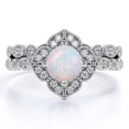 thumbnail image 1 of JeenMata 1.75 ct Vintage Round Blue Opal and Moissanite Bridal Ring Set in 18K White Gold over Silver, 1 of 7