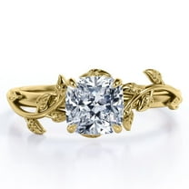 JeenMata 1 Carat Cushion Cut Moissanite - 4 Prong Setting - Nature Inspired Engagement Ring - 18K Yellow Gold Plating over Silver