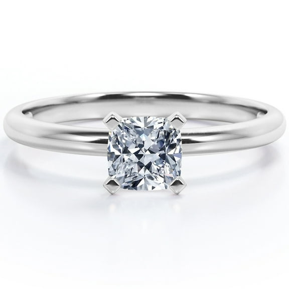 JeenMata 1 Carat - Cushion Cut - Moissanite Ring - Solitaire Engagement Ring in 18K White Gold Plating over Silver