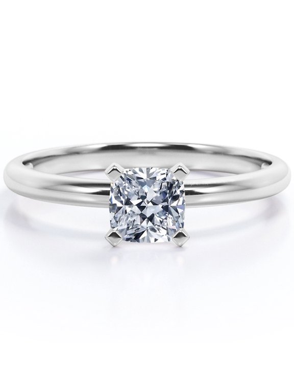1 Carat - Cushion Cut - Moissanite Ring - Solitaire Engagement Ring in 18K White Gold Plating over Silver