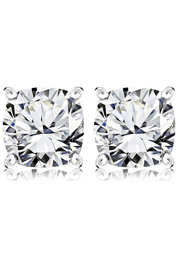1 Carat Cushion Cut Moissanite Solitaire Stud Earrings In 18K White Gold Plating Over Silver