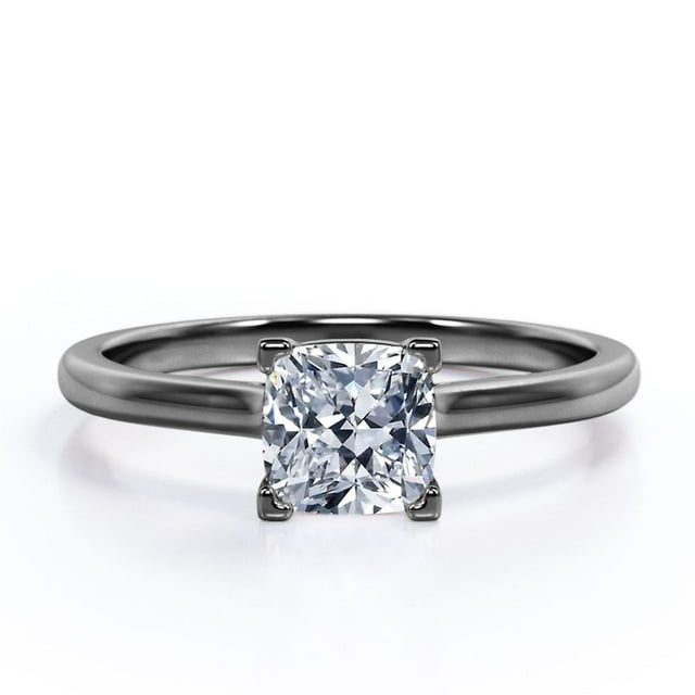 JeenMata 1 Carat Cushion cut Moissanite Solitaire Engagement Ring in 10k Black Gold