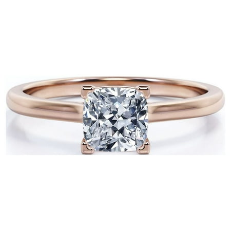 JeenMata 1 Carat Cushion cut Moissanite Solitaire Engagement Ring in 10k Rose Gold
