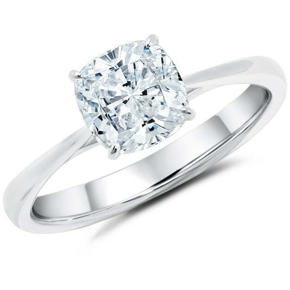 JeenMata 1 Carat Cushion cut Moissanite Solitaire Engagement Ring in 10k White Gold