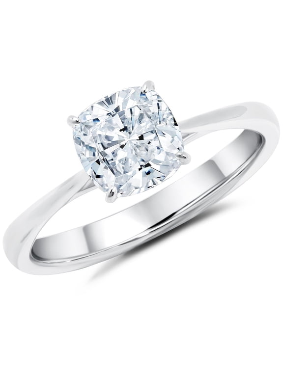 1 Carat Cushion cut Moissanite Solitaire Engagement Ring in 10k White Gold
