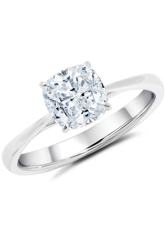 1 Carat Cushion cut Moissanite Solitaire Engagement Ring in 10k White Gold