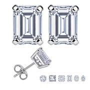 JeenMata 1 Carat Emerald Solitaire Moissanite Stud Earrings for Women, Earrings for Men, 18K White Gold Plated, Hypoallergenic Earrings, D VS1, Stud Earring for Woman, Jewelry, Gift, Earrings