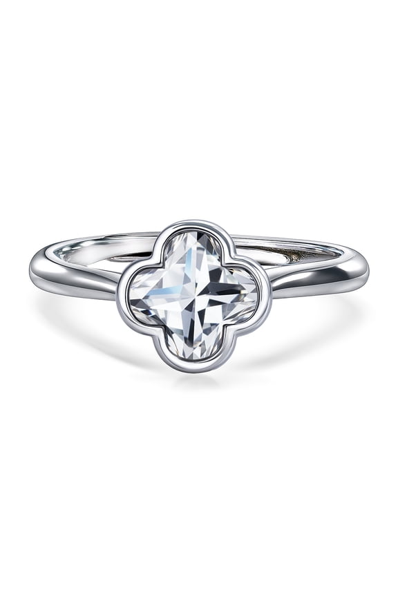 1 Carat Four-Leaf Flower Cut Moissanite Engagement Ring - 18K White Gold Plating for Women