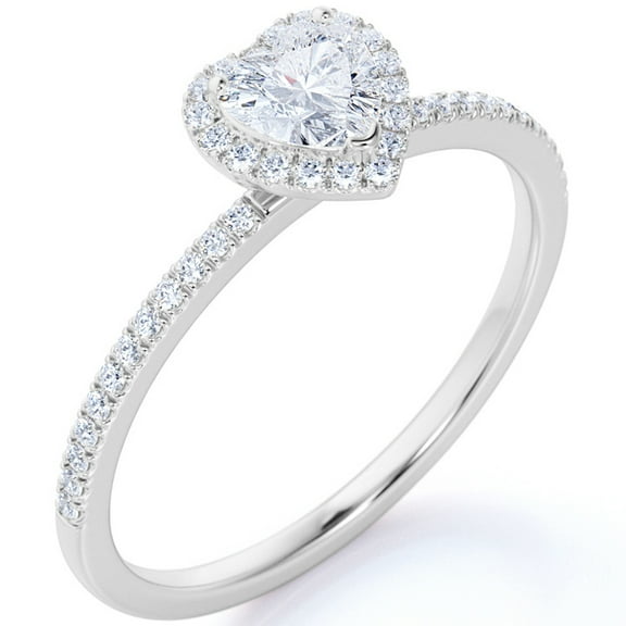 JeenMata 1 Carat Heart Shape Moissanite Engagement Ring - Bridal Set - Halo Ring - Promise Ring - 18k White Gold Over Silver
