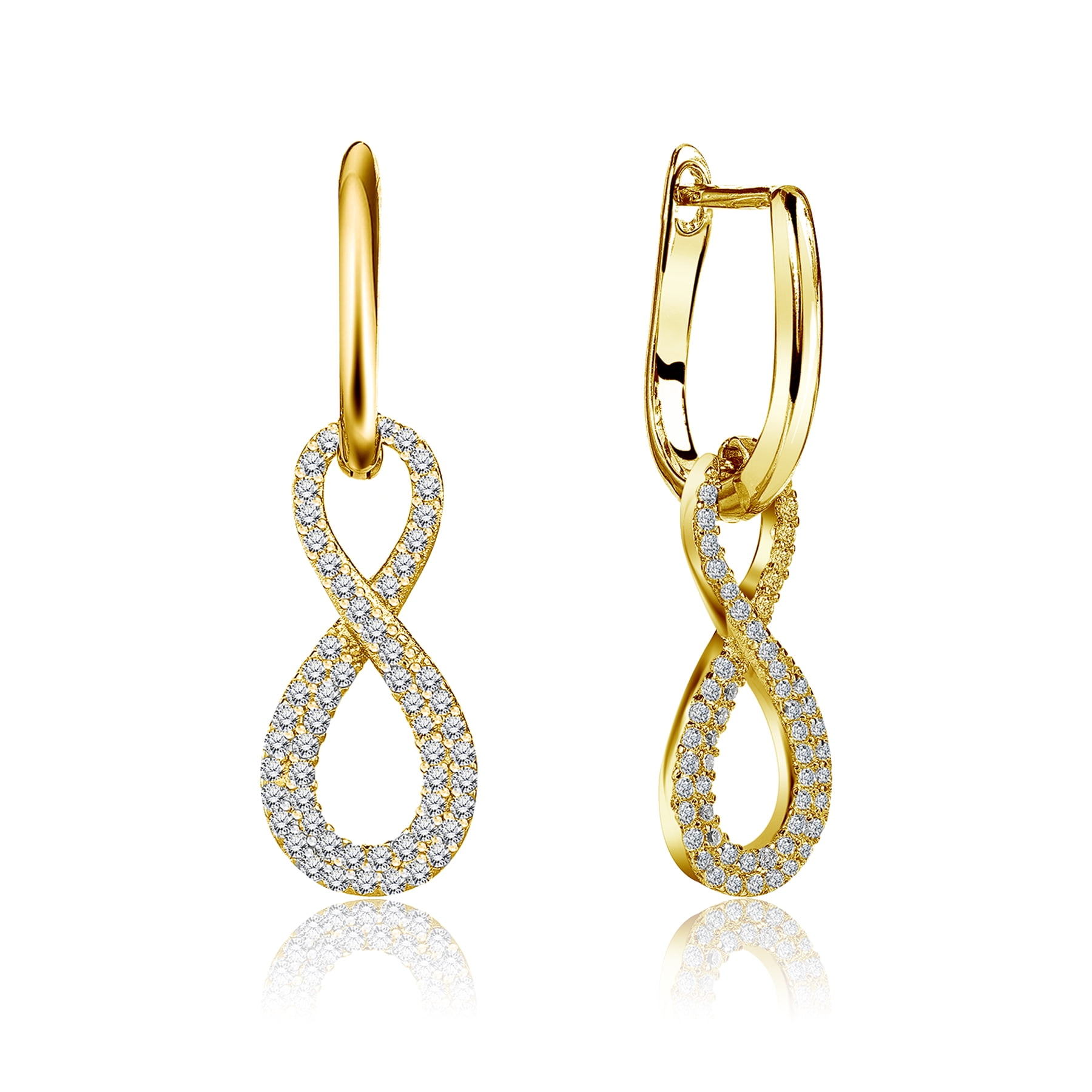 JeenMata 1 Carat Infinity Leverback Dangle Earrings - Gift for Women - Yellow Gold plated