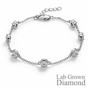 JeenMata 1 Carat Lab Grown Diamond Bezel Station Bracelet - Elegant Gift Jewelry in 18K White Gold Plating for Women