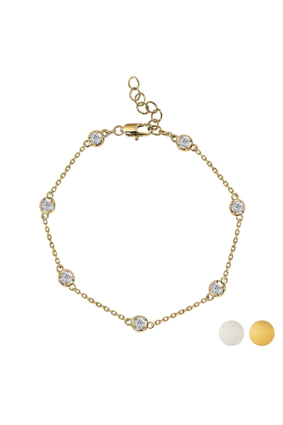 1 Carat Lab Grown Diamond Bezel Station Bracelet - Elegant Gift Jewelry in 18K Yellow Gold Plating for Women