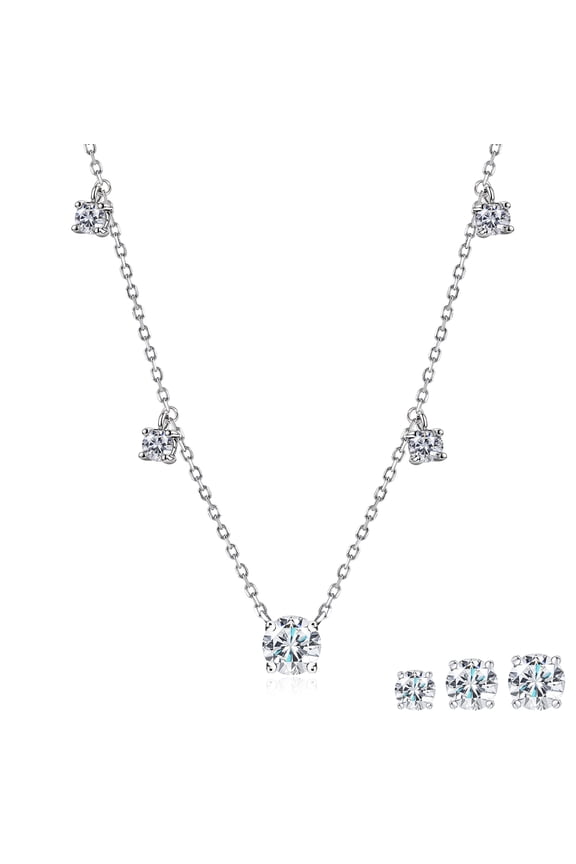 1 Carat Lab Grown Diamond - Round Cut Solitaire Pendant Necklace - Station Drop Solitaire Necklaces in 18K White Gold Plating Jewelry for Women