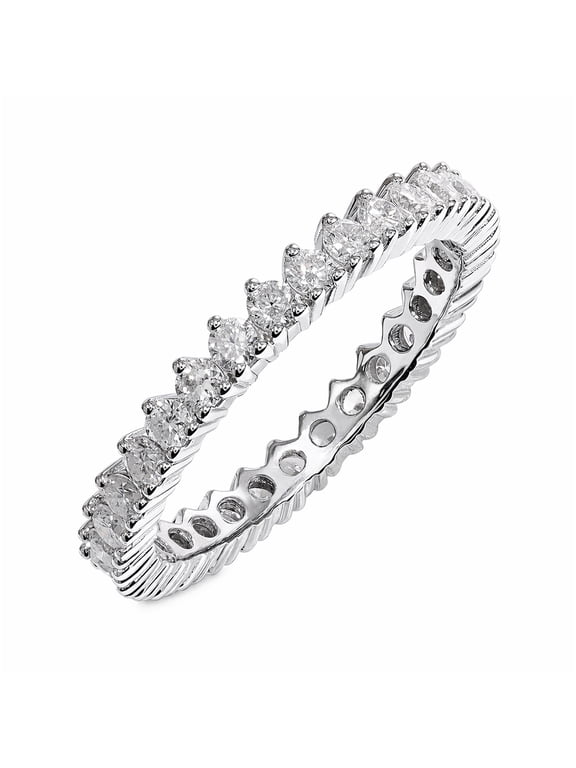 Stackable 1 Carat Moissanite Round Cut Eternity Anniversary Ring - Classic Eternity Stackable Wedding Rings in 18K White Gold Plating for Women