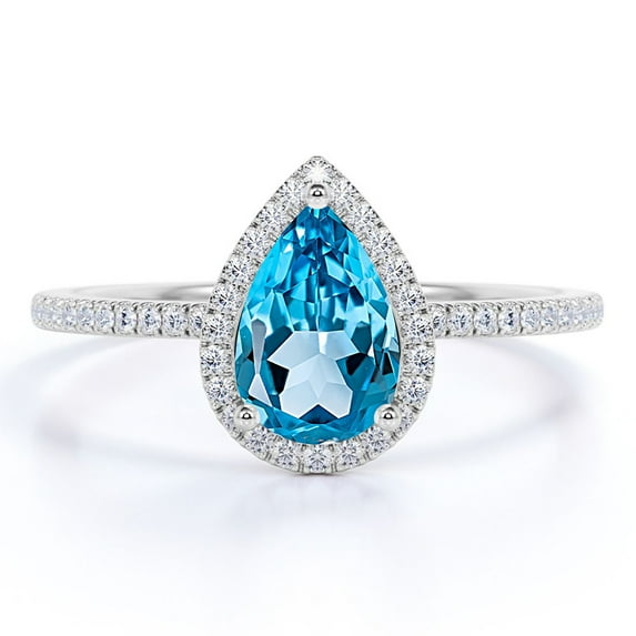 JeenMata 1 Carat Pear Cut December Birthstone Engagement Ring - Wedding Ring - Halo Ring - Pave Ring - Promise Ring - 18K White Gold Plating over Silver
