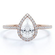 JeenMata 1.25 Carat Pear Cut April Birthstone Engagement Ring - Wedding Ring - Halo Ring - Pave Ring - Promise Ring - 18K Rose Gold Plating for Women