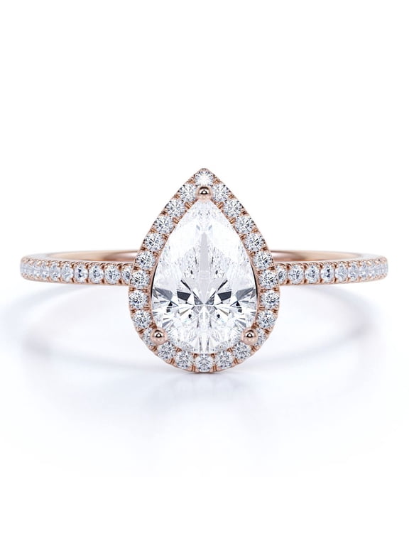 1.25 Carat Pear Cut April Birthstone Engagement Ring - Wedding Ring - Halo Ring - Pave Ring - Promise Ring - 18K Rose Gold Plating for Women