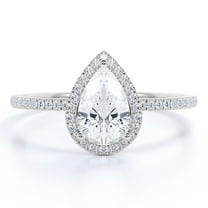 JeenMata 1 Carat Pear Cut Engagement Ring - Wedding Ring - Halo Ring - Pave Ring - Promise Ring - 18K White Gold Plating over Silver