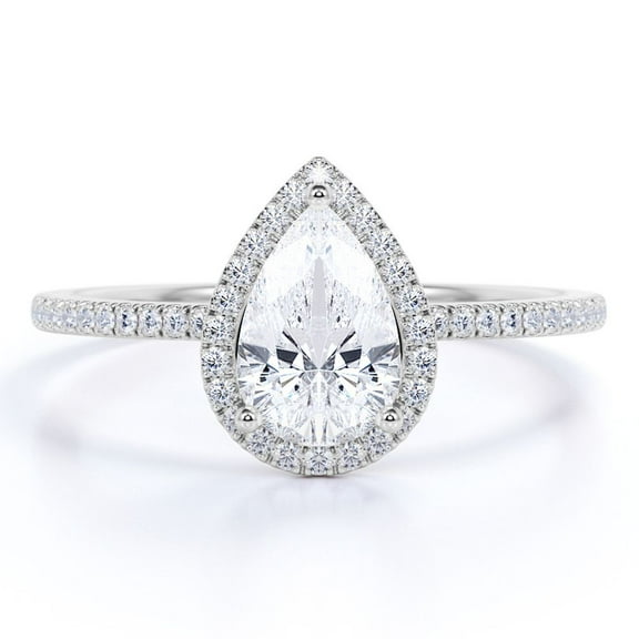 JeenMata 1.25 Carat Pear Cut April Birthstone Engagement Ring - Wedding Ring - Halo Ring - Pave Ring - Promise Ring - 18K White Gold Plating for Women