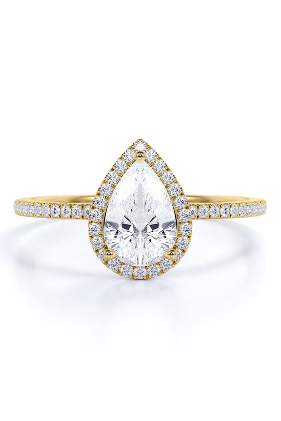 1.25 Carat Pear Cut April Birthstone Engagement Ring - Wedding Ring - Halo Ring - Pave Ring - Promise Ring - 18K Yellow Gold Plating for Women