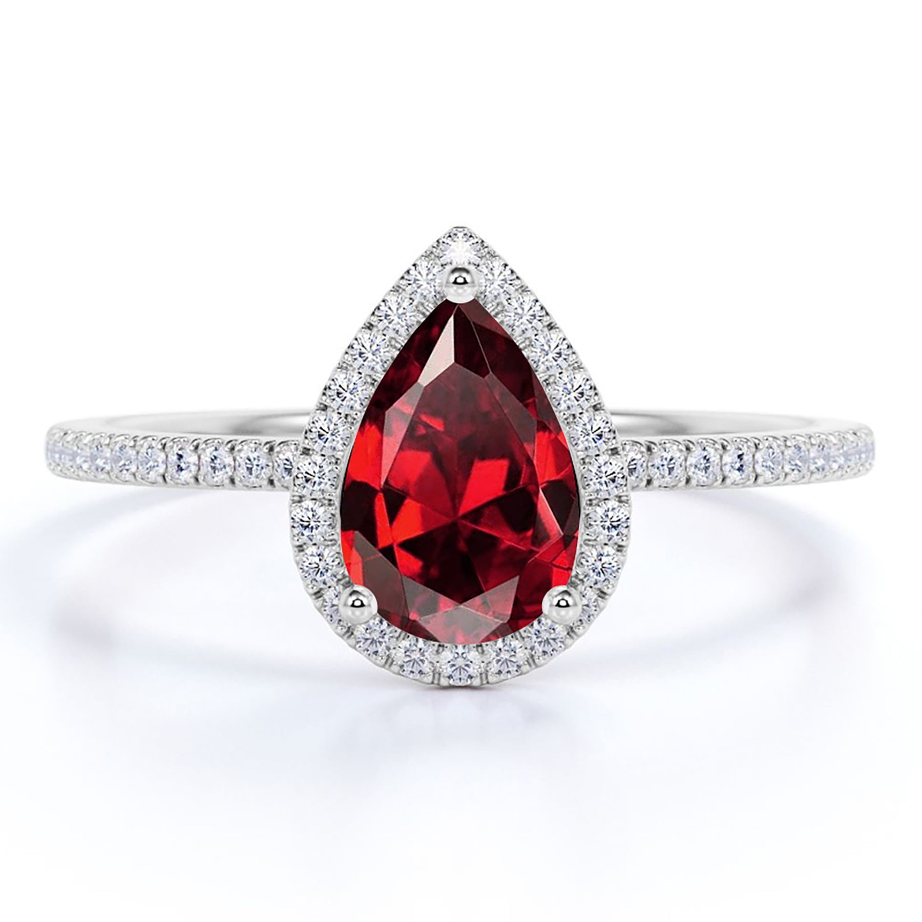 JeenMata 1 Carat Pear Cut January Birthstone Engagement Ring Wedding Ring Halo Ring Pave Ring Promise Ring 18K White Gold Plating over