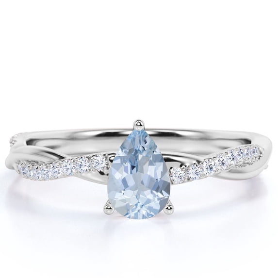 JeenMata 1 Carat Pear Shaped Created Aquamarine Eternity Ring in 18k White Gold over Silver