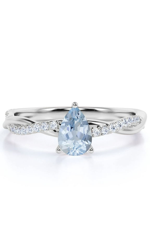1 Carat Pear Shaped Created Aquamarine Eternity Ring in 18k White Gold over Silver