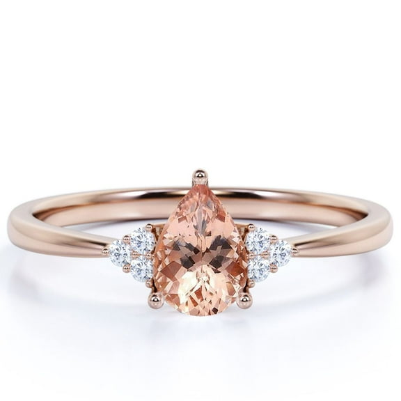 JeenMata 1 Carat Pear Shaped Pink created morganite and Moissanite Ring in 18K Rose Gold over Silver