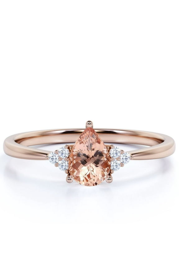 1 Carat Pear Shaped Pink created morganite and Moissanite Ring in 18K Rose Gold over Silver