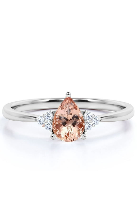 1 Carat Pear Shaped Pink created morganite and Moissanite Ring in 18K White Gold over Silver
