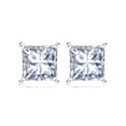 thumbnail image 1 of JeenMata 1 Carat Princess Cut Moissanite 4 Prong - Solitaire Stud Earrings - 18K White Gold Plating Over Silver, 1 of 9