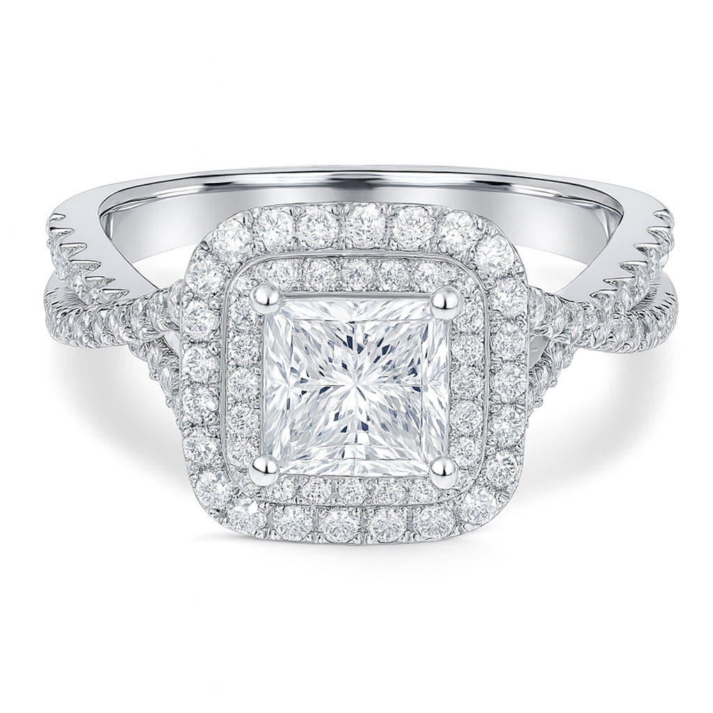 JeenMata Carat Princess Cut Moissanite Engagement Ring Bridal