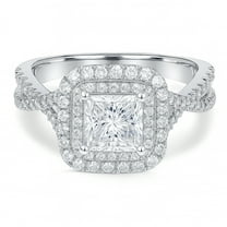 JeenMata 1 Carat Princess Cut Moissanite Engagement Ring - Bridal Set - Double Halo Ring - Cluster Ring - 18k White Gold Plated for Women